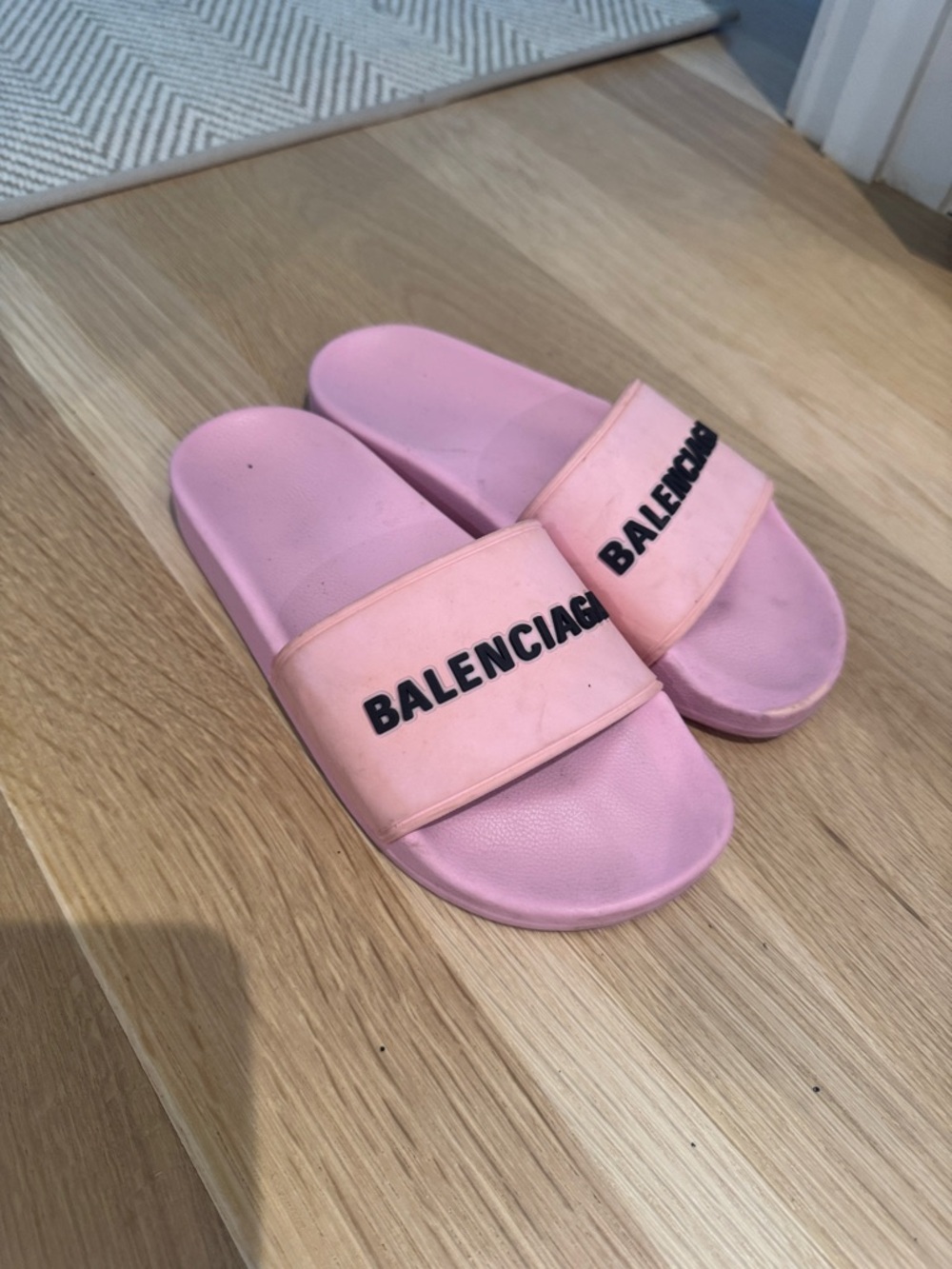 Balenciaga Pink Logo Slide Sandals